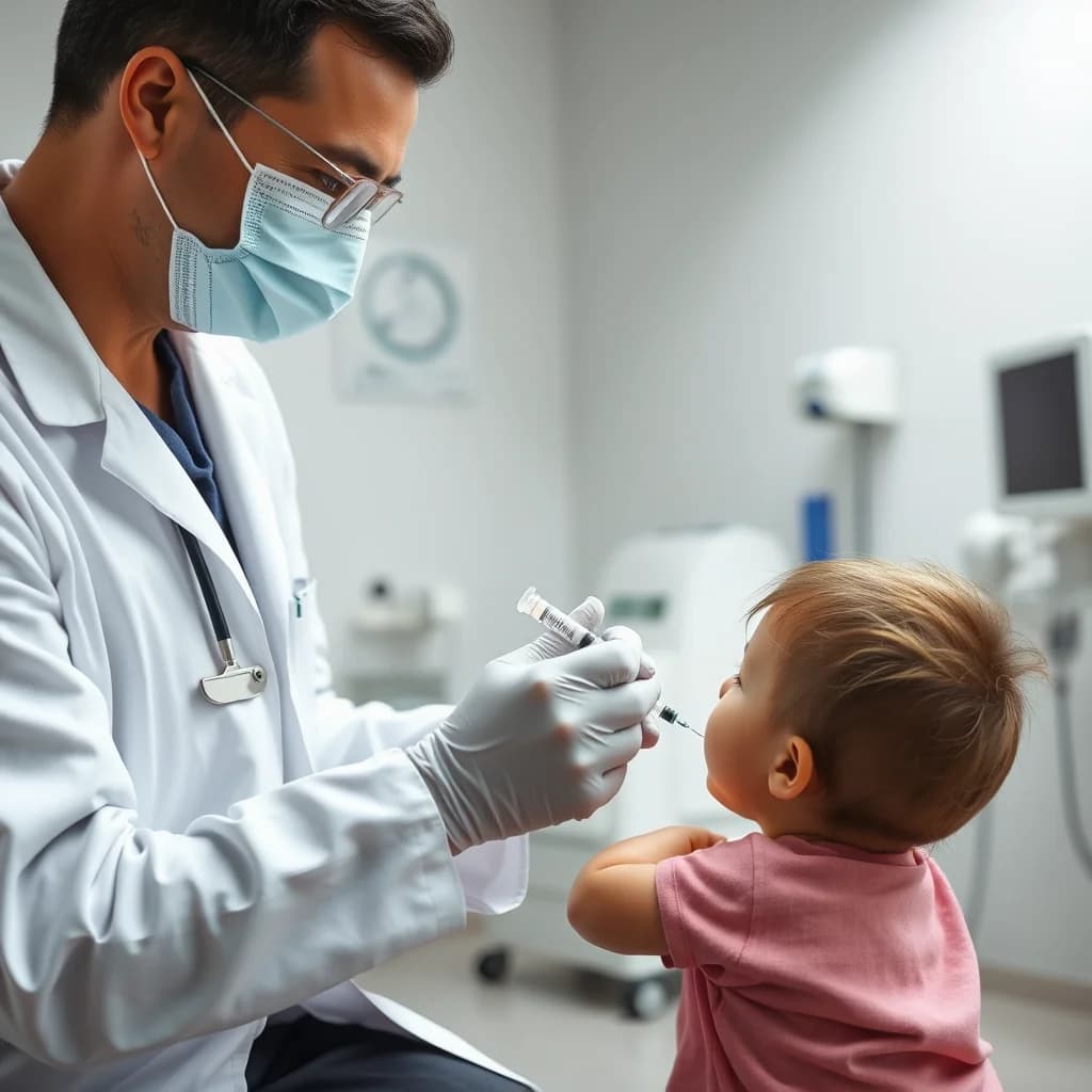 Dokter memberikan vaksin pada anak untuk mencegah penyakit menular