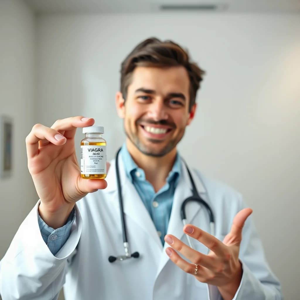 Dokter memegang pil Viagra 50mg untuk ereksi yang lebih kuat dan awet